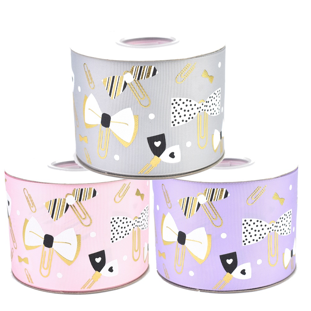 

50yards 75mm Gold Foil Ink Printed Ribbons Bow Tie Ouch Breastpin Grosgrain Ribbon For DIY Accessories Welcome Custom order