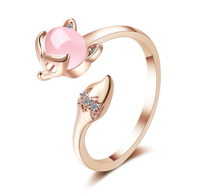 

Sole Memory Fox Cute Romantic Color 925 Sterling Silver rings Female Resizable Opening Ring