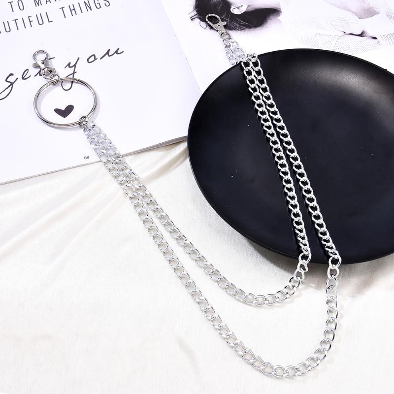 

Chains Fashion Harajuku Women Punk Chain Necklace Adjustable Gothic Double Single Buttonhole Jewelry Accessories Metal Jeans Matching, Silver
