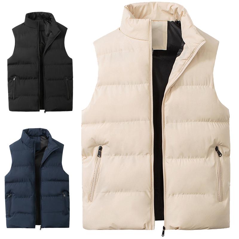 

Men's Vests Autumn And Winter Outdoor Warm Down Cotton Vest Sleeveless Sports Jacket Casual Thicken Waistcoat, Beige