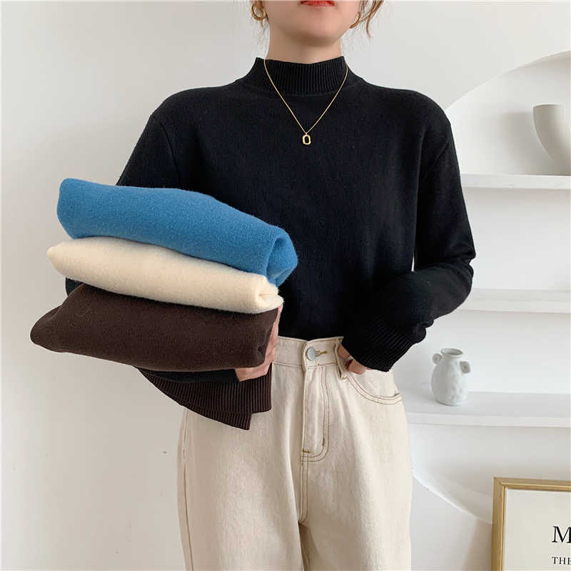 

LY VAREY LIN Autumn Winter Solid Women's Sweaters Pullover Thicken Warm Elasticity Elegant Korean Style Jumpers Lady Tops 210526, Black