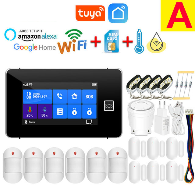 

Tuya WiFi GSM Alarm System Anti Theft Smart Home Burglar Personal Touch Screen Motion Detector Smoke Door Sensor