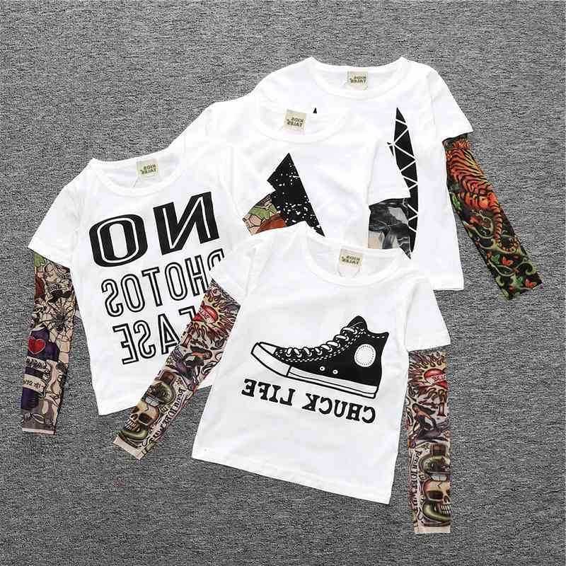 

2021 autumn new Ins children's long sleeve stitching tattoo T-shirt