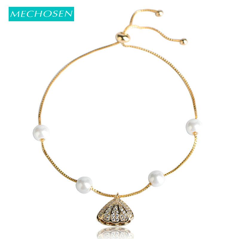 

Exquisite CZ Zirconia Copper Bracelets Rhodium Plated Pearls Adjustable Pulseiras For Women Charm Gift Party Accessories Bilezik Link, Chain