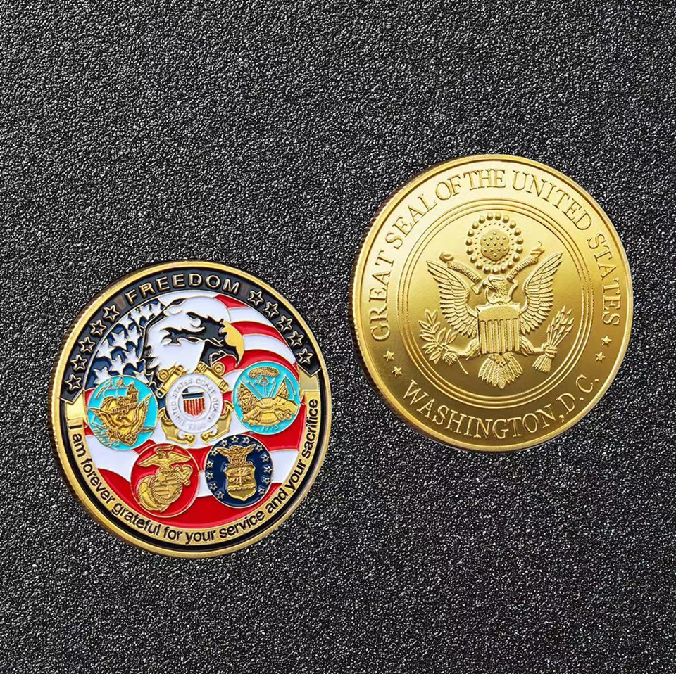 20PCS Non Magnetic Crafts USA Navy USAF USMC Army Coast Guard Freedom Eagle 24K Gold Plate Rare Challenge Coin Collection-image-706666592