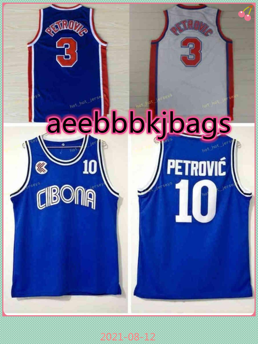 

Vintage Jerseys Cibona Zagreb College Basketball Drazen 10 Petrovic Jersey Blue Breathable Sport Shirt Stitched, Black;red