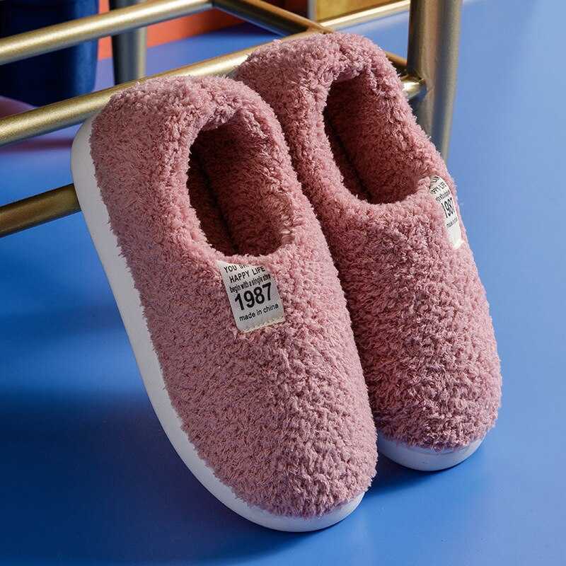 

2021 Couples Winter Indoor Slippers Simple Solid Color Cover Heel Home Cotton Shoes Plush Warm Soft Non- Slip Floor Slides H0827, Gray