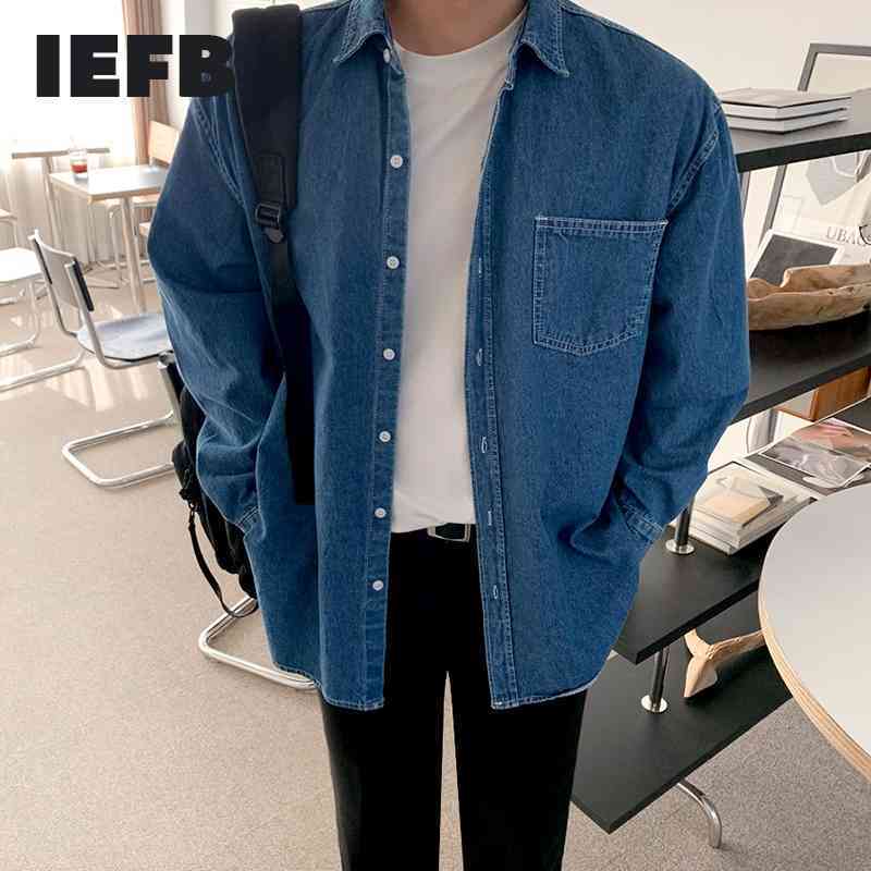 

IEFB Men's Clothing Spring Korean Denim Shirts Long Sleeve Trend Handsome Work Clothes Casual Tops Single Breast Large Size 4318 210524, Blue