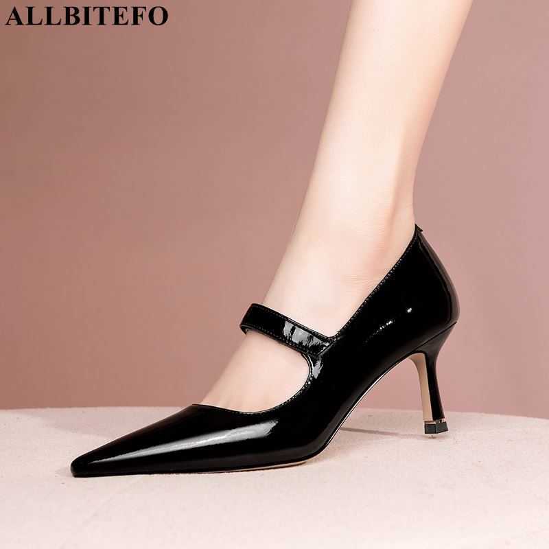 

ALLBITEFO buckle design real genuine leather women heels shoes spring fashion sexy high heels high heel shoes street basic shoes 210611, As picture