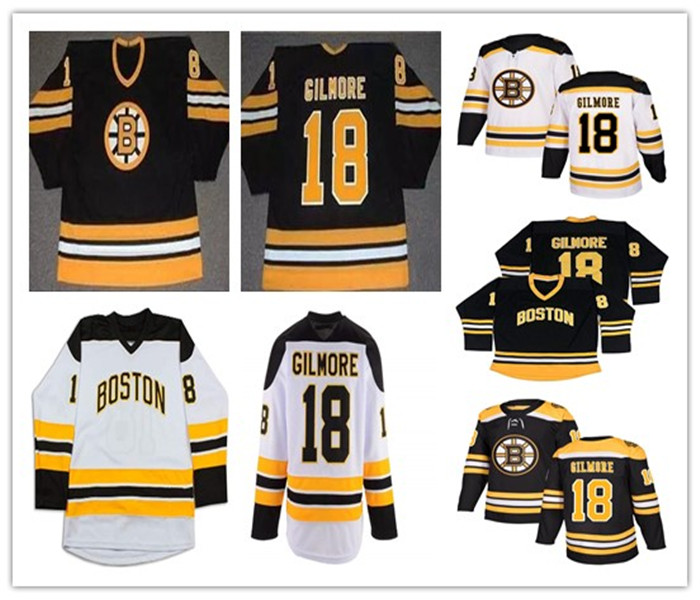 

Men Retro Boston Bruins Hockey 18 Happy Gilmore Jersey Embroidery Black White Yellow Alternate Vintage Jerseys Size S-4XL, Man retro white