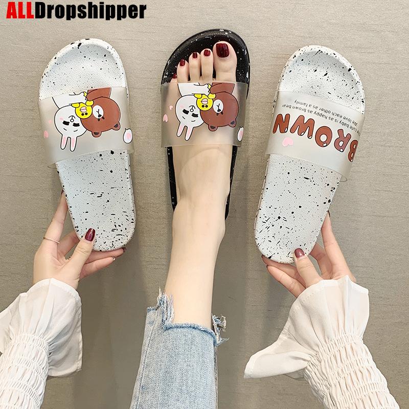 

Cartoon Women's Slippers Summer Ladies Casual Beach Flip Flops Non-slip Home Bathroom Student Soft Bottom Sandals Shoes, Black