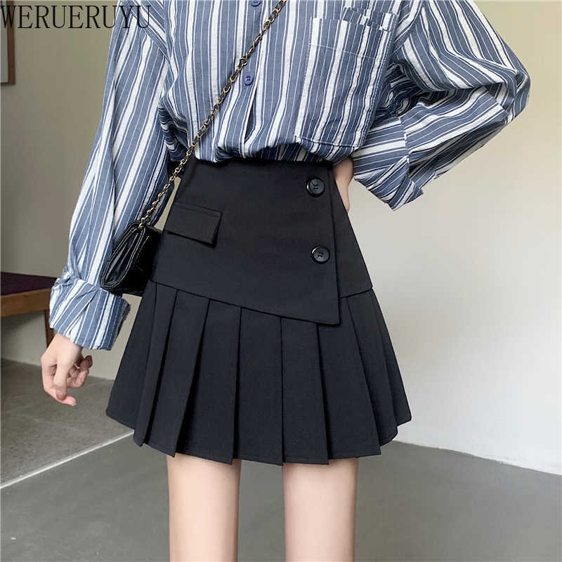 

WERUERUYU Casual Fashion Vintage Irregular High Waist College Wind Fashion Female Women Mini Skirts 210608, Photo color