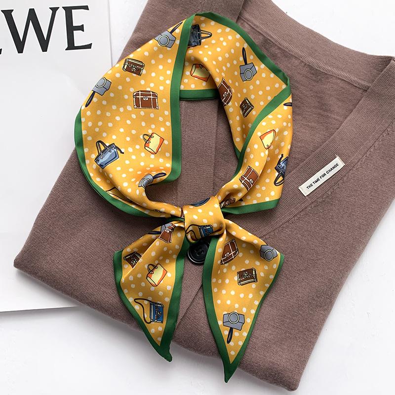 

Scarves Luxury Silk Scarf Women 2021 Women's Fashion Decorative Printing Clavicle Narrow And Long Ribbons Hair Bands
