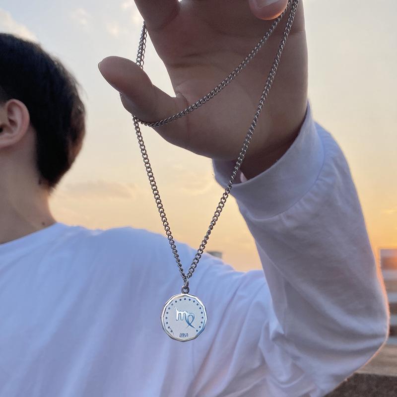 

Pendant Necklaces Twelve Constellation Coin Necklace Men's Trend Korean Titanium Steel Hip Hop Couple Accessories