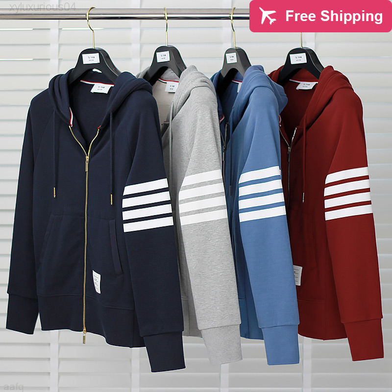 

Correct Version Four Bar Classic Tb Tom Brown Yarn Dyed Cotton Cardigan Sweater Men's Women's Couple's Zipper Jacket Thom, Sky blue