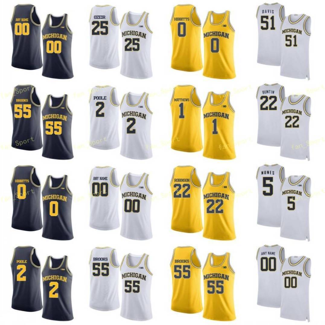 

NCAA College Michigan Wolverines Basketball Jersey 5 Adrien Nunez 51 Austin Davis 55 Eli Brooks Custom Stitched, As