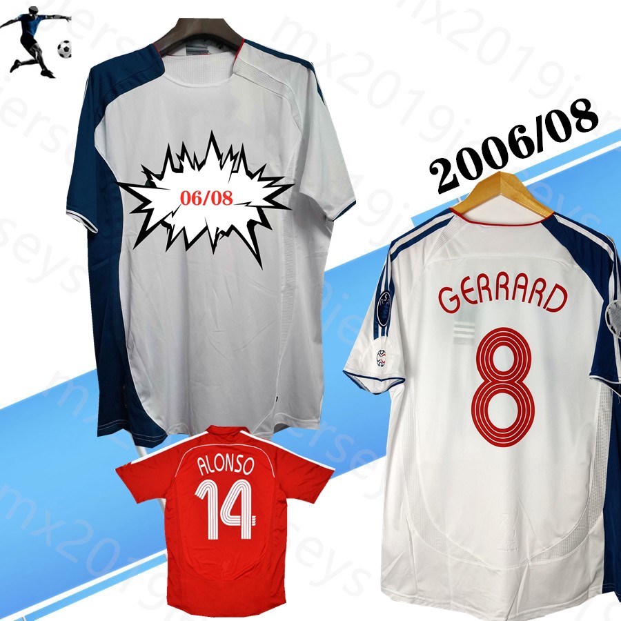 

Short sleeve 2006 2007 home red away Retro Soccer Jersey #8 Gerrard Steven 06 07 Fowler Alonso Hamann Football Shirts Vintage Calcio, 06/07 home+patch