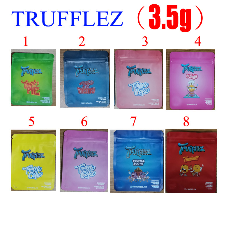 

25 Kinds EMPTY 3.5g EIGHTH White Trufflez packaging Bag smell proof Scotti Cake Pie Truffle Cookies childproof zipper package Flower Mylar bags