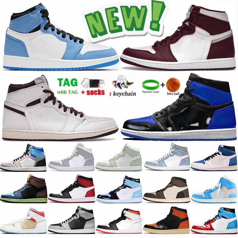 

Mens 1 high OG basketball shoes Patent Royal Jumpman 1s Bordeaux University Blue dark mocha bred shadow UNC twist seafoam men women Sneakers trainers 36-47, R-8