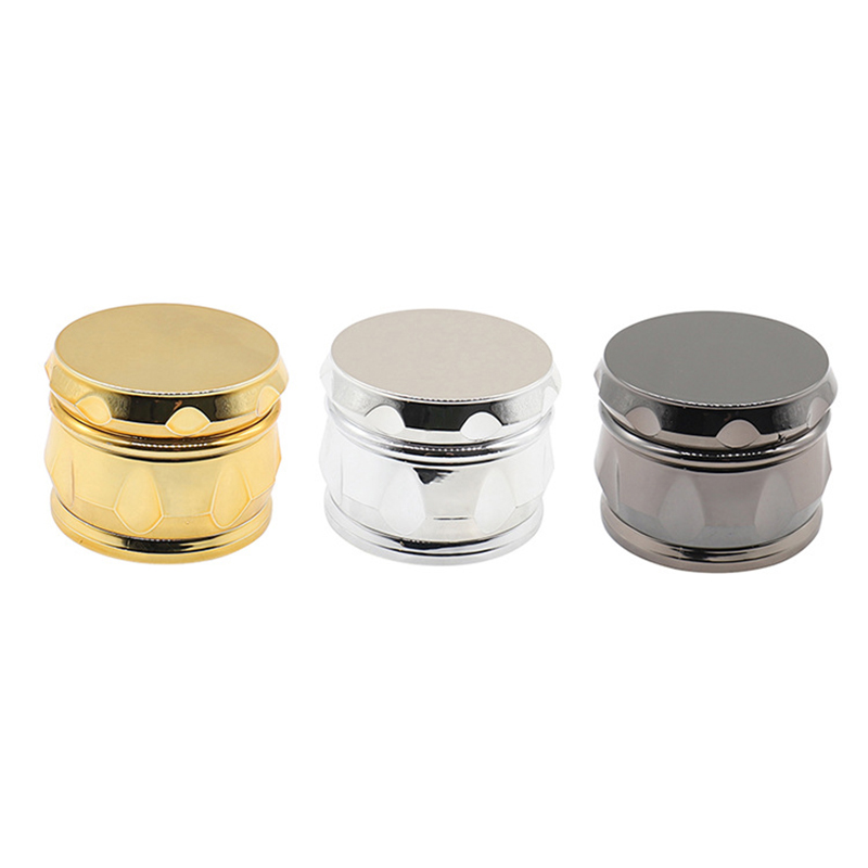 

Fully Electroplated Plastic Grinders Smoking Tools Drum Shape Metal Color Herbal Grinder Metallic Concave Spice Mill Food Crusher 4 Layers C