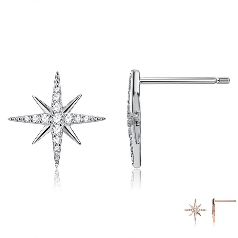 Stud ZEMIOR Genuine 925 Sterling Silver Clear CZ Star Earrings For Women Simple Trendy Rose Gold Color Earring Studs Fine Jewelry-image-700144212