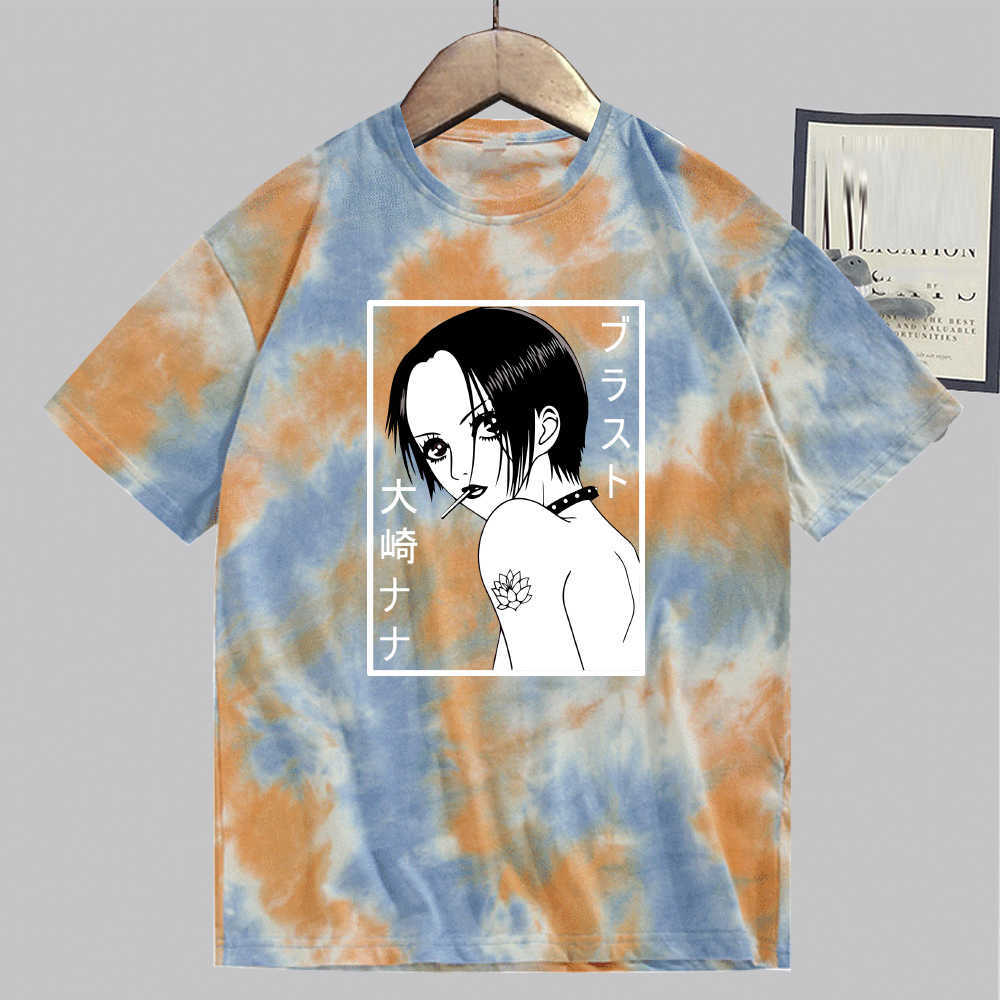 

Nana Osaki Harajuku T-shirt Print Fashion Short Sleeve Round Neck Tie Dye Anime Tops Y0809, Black