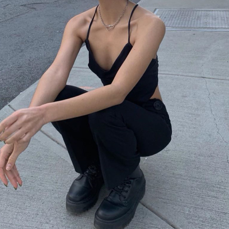 

Cyber Y2k Black Crop Top Sexy Fairy Grunge Summer Clothes for Women Open Back Bandage Halter Tanks Camis N33-BZ10, White