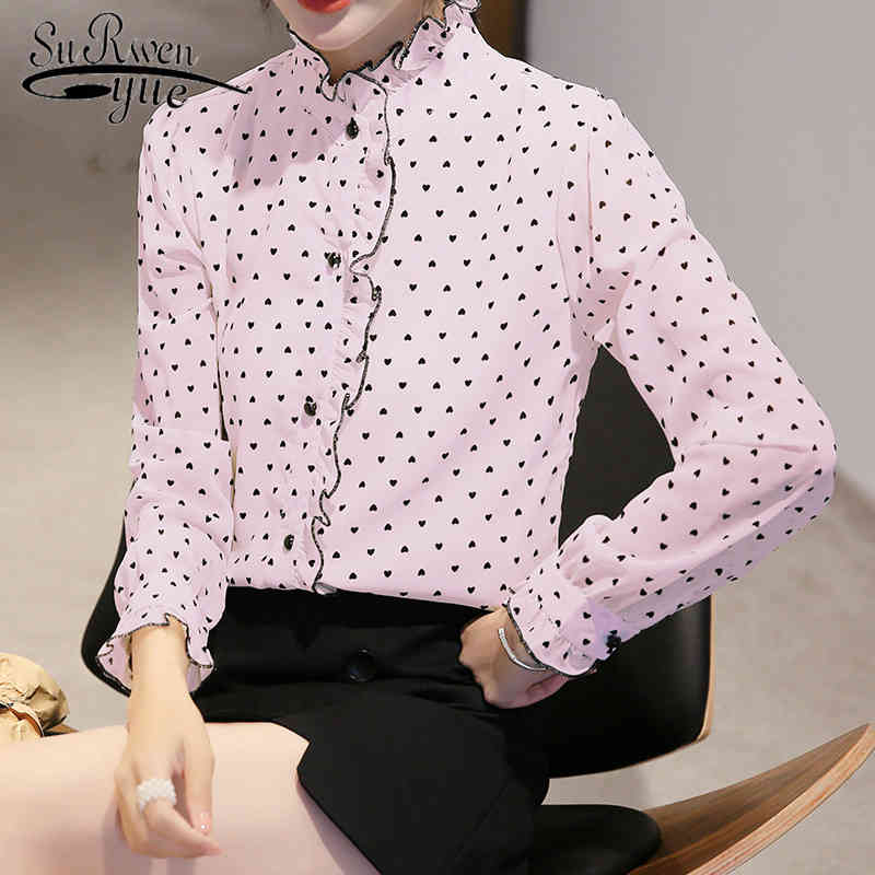 

Korean Fashion Clothing Vintage Femme Tops Blusas Mujer De Moda Print Long Sleeve Chiffon Blouse Plus Size 6683 50 210521, Beige