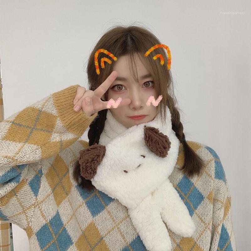 

Scarves Ins Cute Winter Cartoon Scarf Plush Pure Color Children'S Baby Boys Girls Little Dog Ear Neck Warm