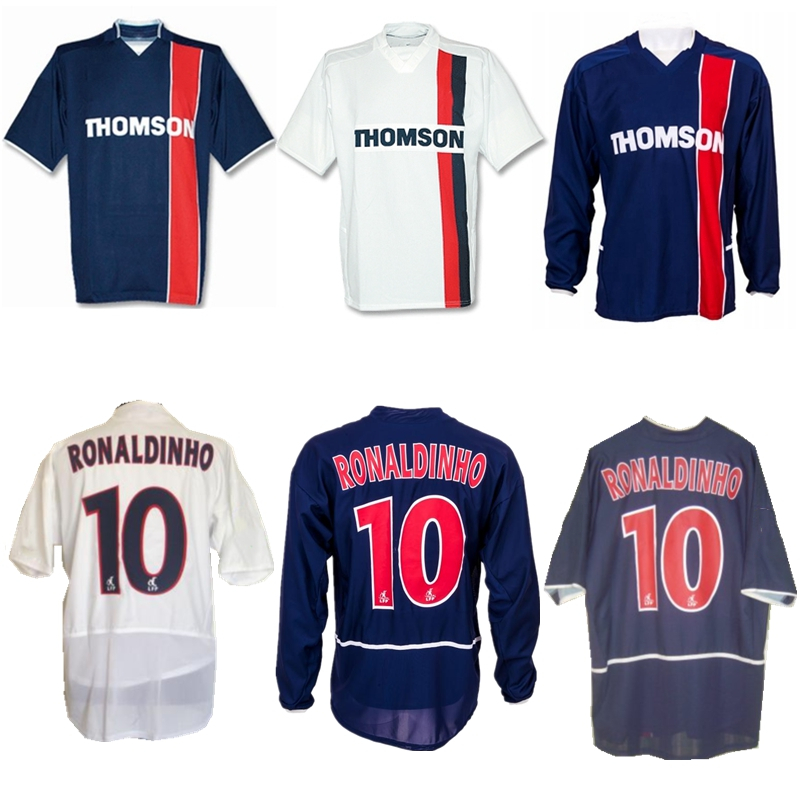 

2002 2003 Paris Ronaldinho retro soccer jersey 01 02 home away Heinze Pochettino Leroy classic vintage football shirt, Home jersey