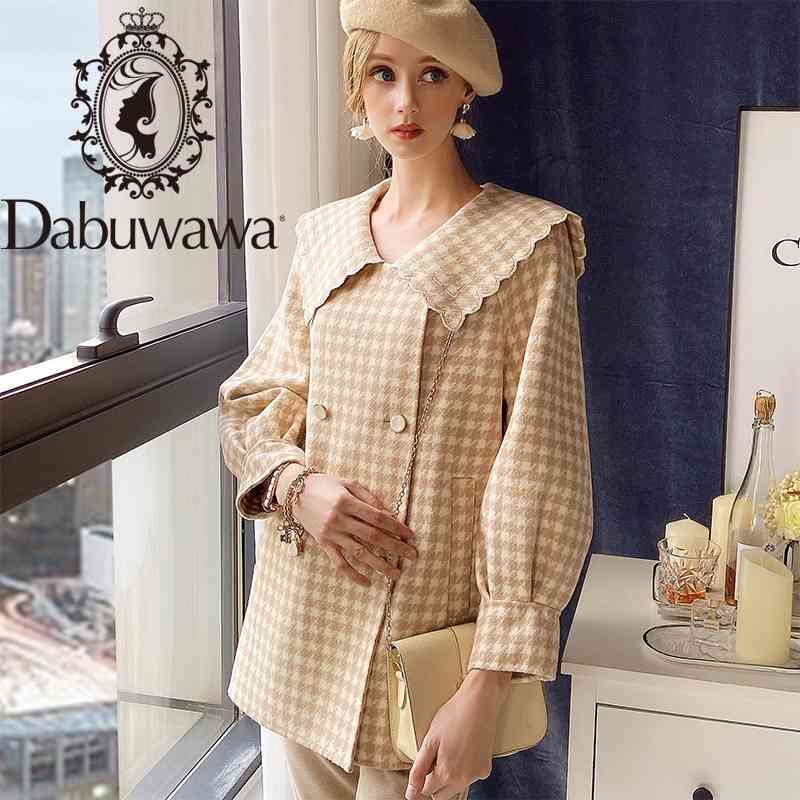

Dabuwawa Fashion Plaid Wool Coat Women Winter Houndstooth Belt with Pocket Long Coat Autumn Warm Tweed Overcoat Female DT1DLN026 210520, Camel