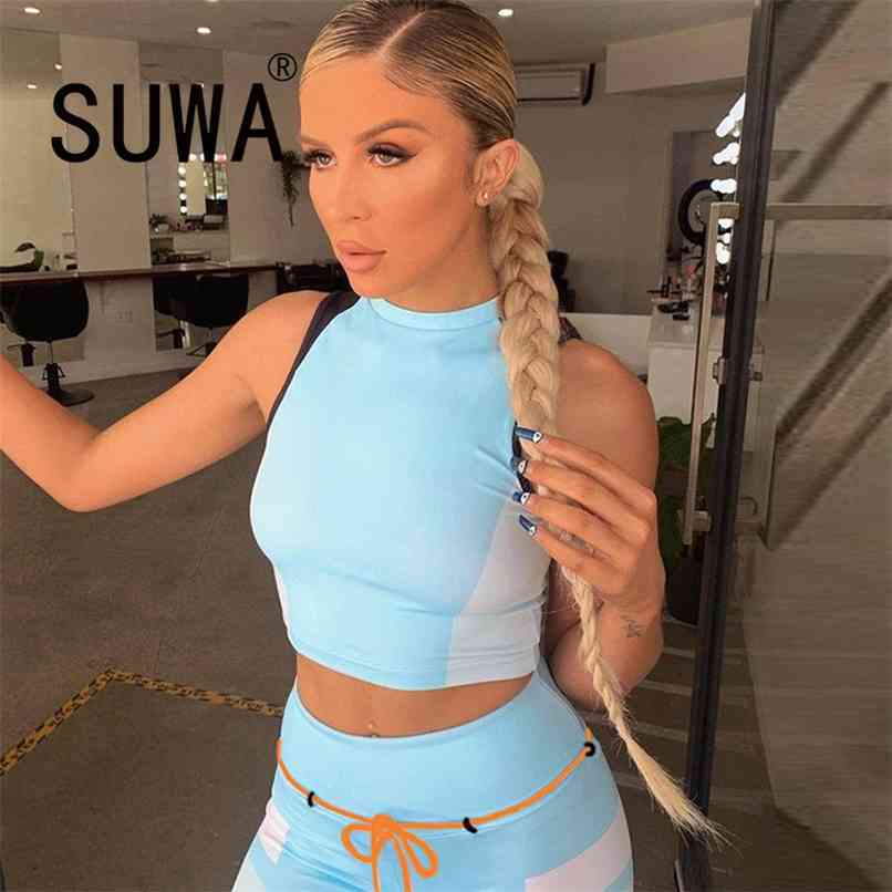 

Summer Tracksuit Two Piece Outfits For Women Sets Clothes Bra Top High Waist Skinny Jogger Leggings Loungewear Sportswear 210525, Multi