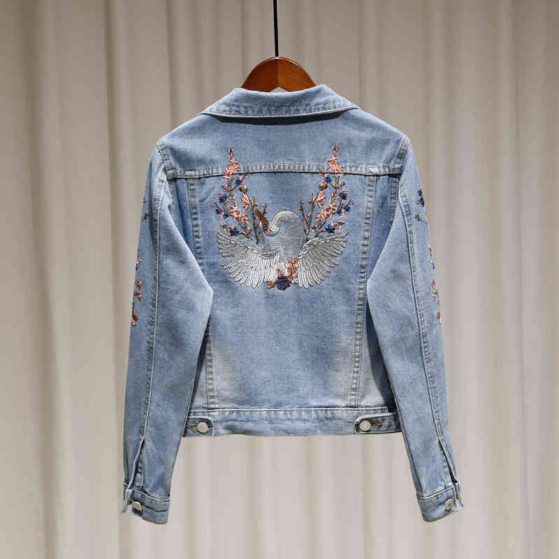 

Two Piece Dress Heavy embroidery embroidered denim jacket female long-sleeved Korean version of the slim slimming short tide MOBR, Dark blue