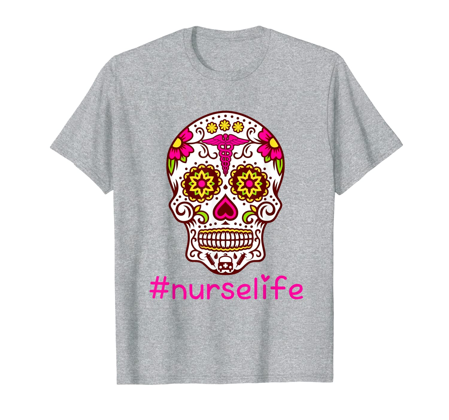 Sugar Skull Nurse Life Flower Day Of The Dead Shirt Gift T-Shirt-image-701948638