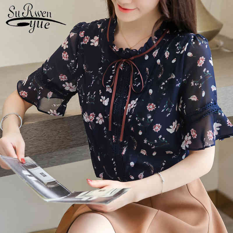 

Summer blouse for women plus size tops print chiffon short sleeve  and  4564 50 210521, Apricot
