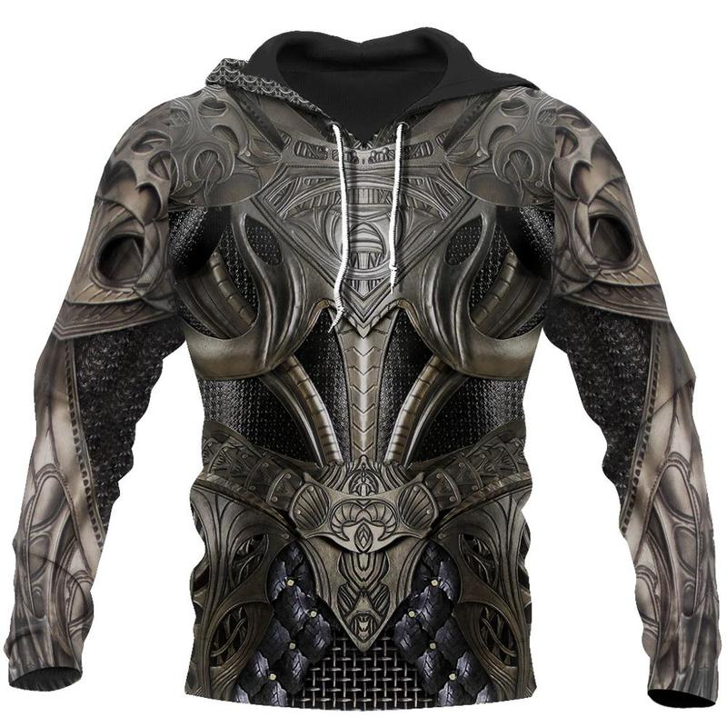 

Armor men 3D printing hoodie visual impact party top punk gothic round neck high quality American sweater hoodie, Black