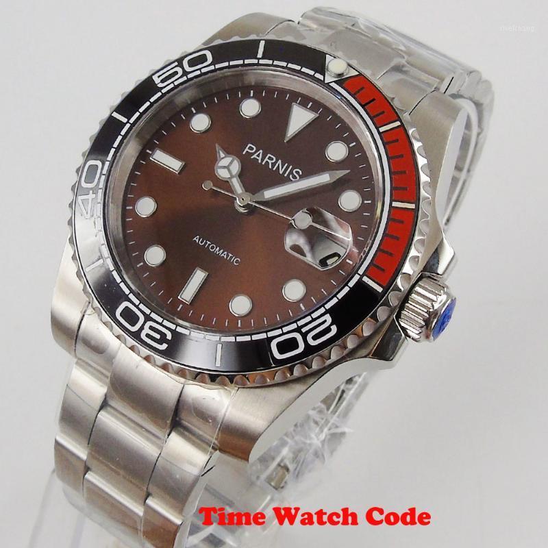 

40mm Automatic Men's Wristwatch Coffee Dial Sapphire Glass Date Window Ceramic Bezel Magnifier Bracelet Mechanical Watch Wristwatches, Standard movement