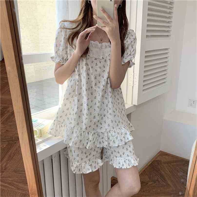 

Women Vintage Printing Fashion Summer Short Gentle Casual High Quality Loose All Match Femme Pajamas Sets 210525, Photo color