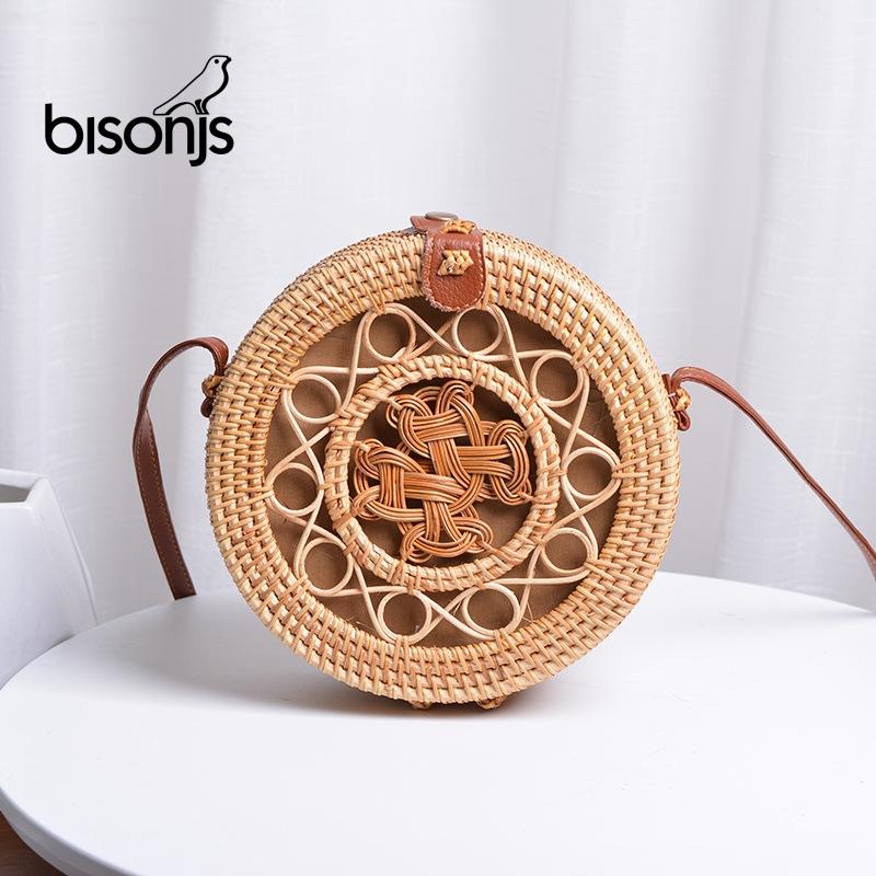 

Evening Bags Woven Rattan Bag Round Straw Shoulder Small Beach HandBags Summer Hollow Handmade Messenger Women Crossby Bbags Mini