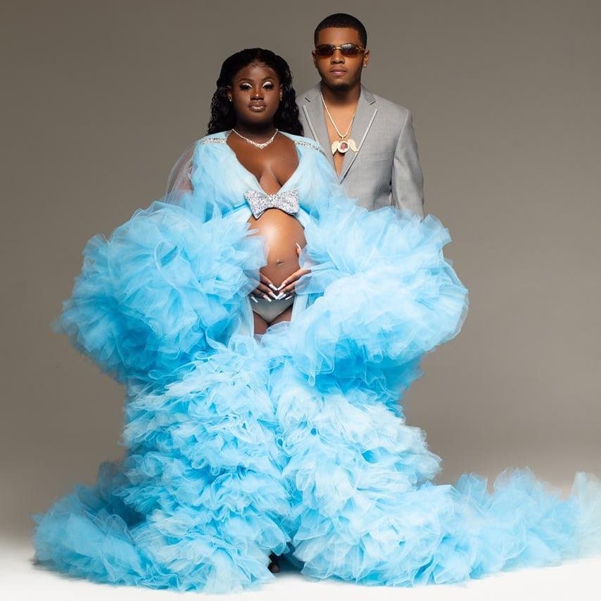 

Unique Evening Dresses Robes for Photo Shoot or Baby Shower Tulle Robe Maternity Photoshoot Sheer Puffy Illusion Bathrobes, Blue