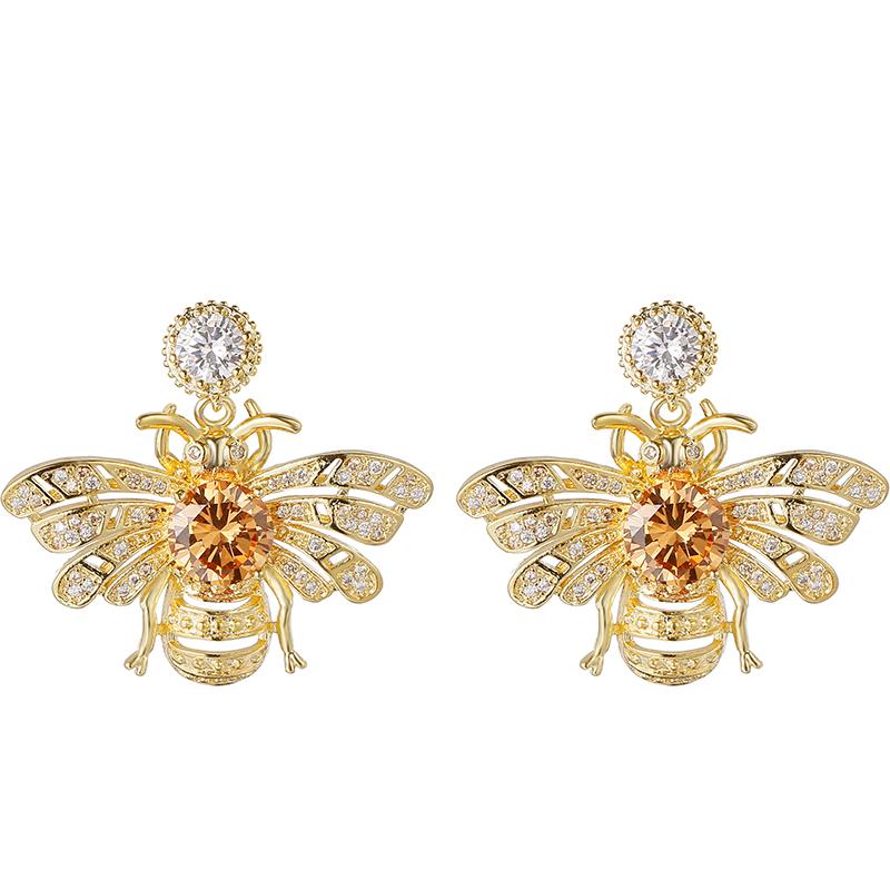 

Dangle & Chandelier Cute Rhinestone Crystal Insect Gold Bumble Honey Bee Earrings Honeybee For Women Girls Piercing Jewelry