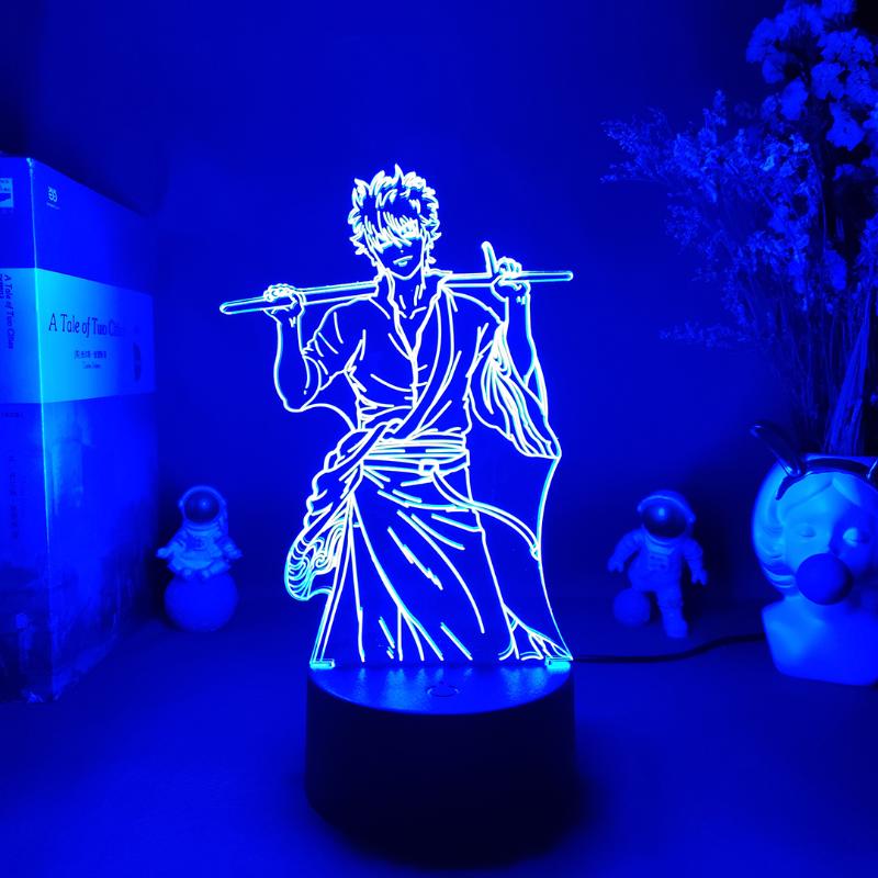 Night Lights GINTAMA Figurine Katana Samurai 3D Visualization Lamp Sakata Gintoki Anime LED Nightlight Color Changing USB Desk Lampara-image-725238484