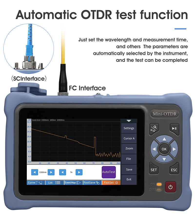 

In 1 100KM MINi OTDR 1310/1550nm 26/24dB Fiber Optic Reflectometer Touch Screen VFL OLS OPM Event Map Ethernet Cable Tester Equipment