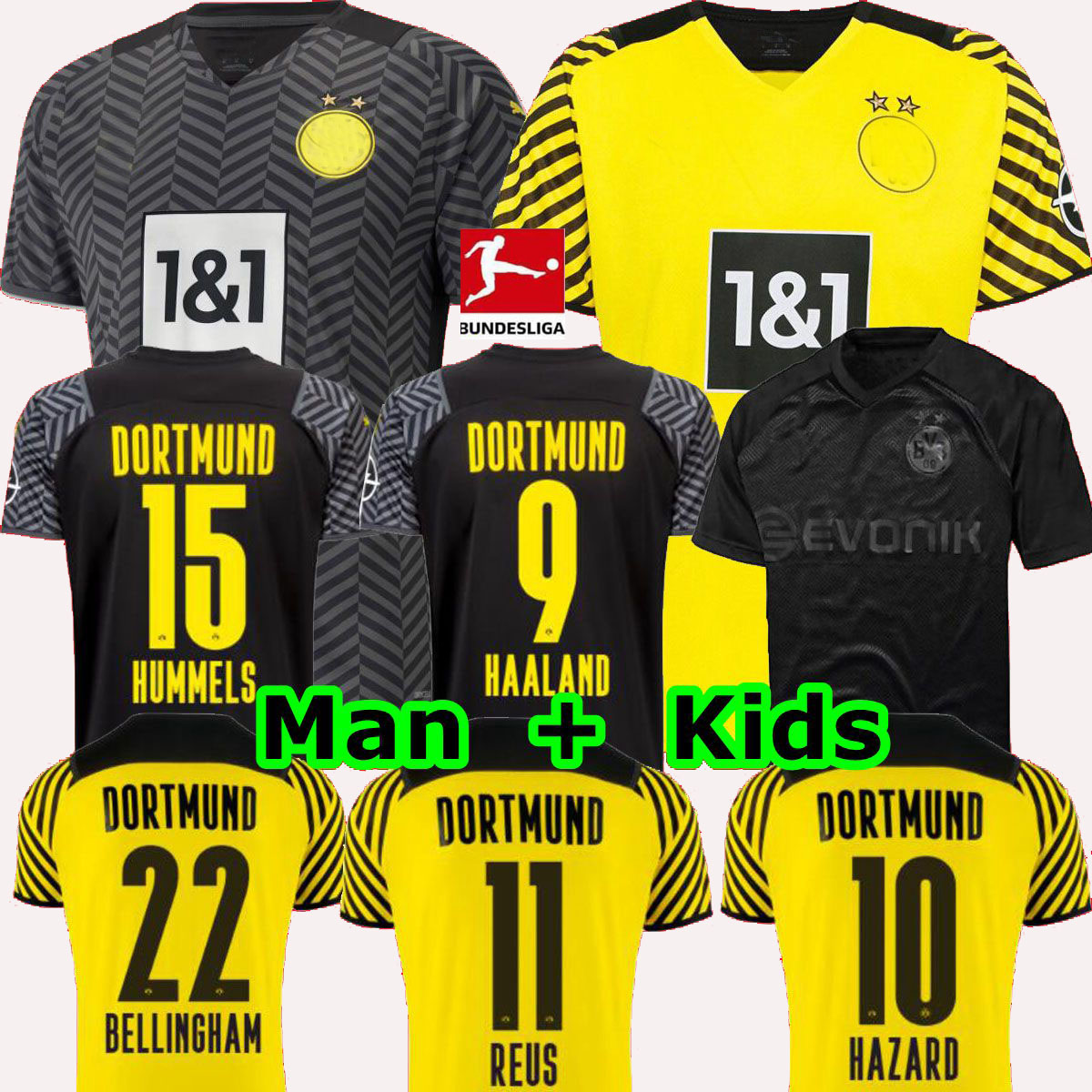 

FANS 2021 2012 Borussia Dortmund Home Away soccer jerseys HAALAND REUS 21 22 4th football shirts BELLINGHAM NEONGELB HUMMELS PISZCZEK men + kids kit, 20-21 away men