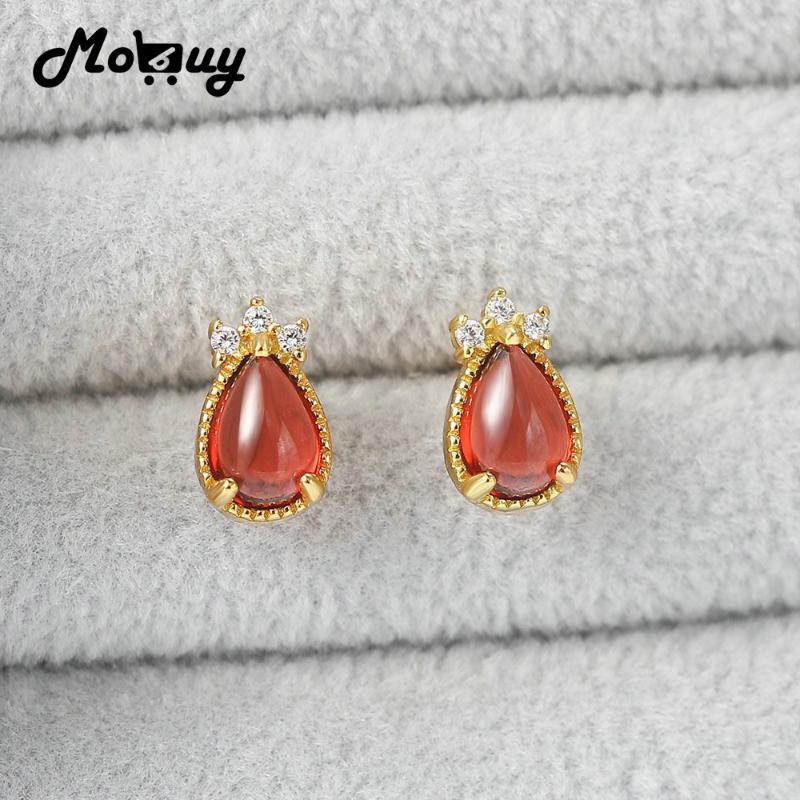 

Stud MoBuy 925 Silver Earring For Women Natural Waterdrop Garnet Gemstone Lovely Goldfish 14K Gold Plated Fine Jewelry MBEI132, Golden;silver