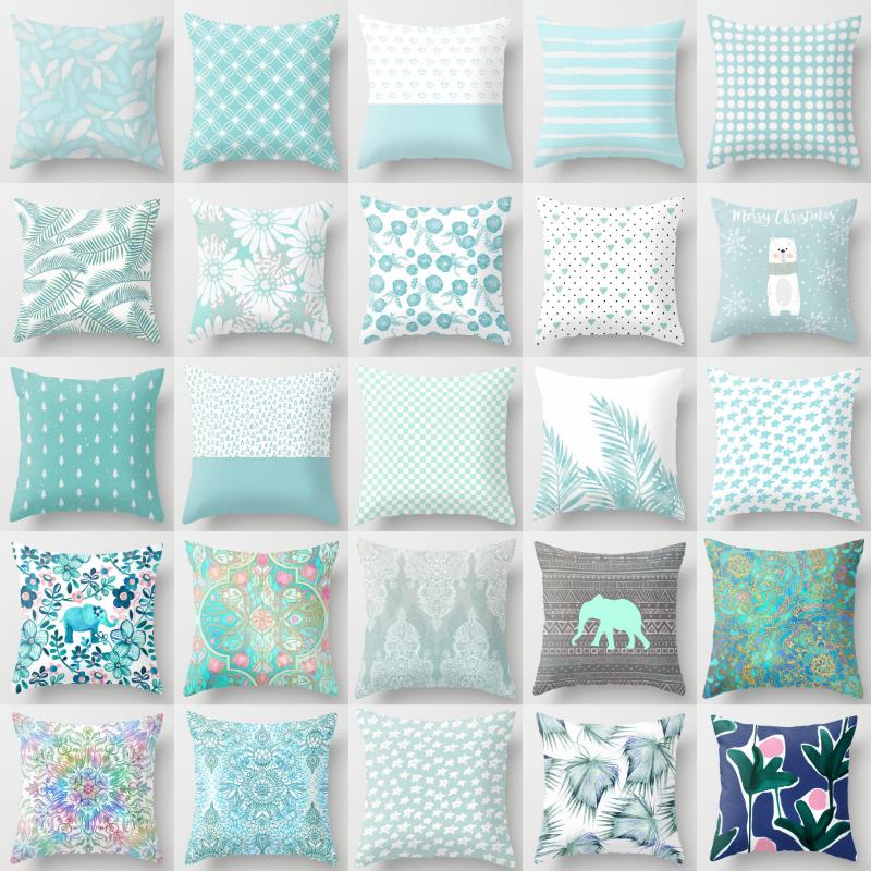 

Cushion/Decorative Pillow Super Hipster Light Blue Green Mint Cushion Cases Modern Geometry Print Boho Decorative Pillowcase Sofa Couch Thro, 4-2