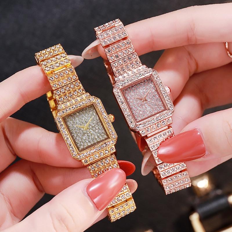 

Wristwatches Luxury Women Watches Rose Gold Quartz Watch Ladies Elegant Diamond Wristwatch Female Bracelet T6