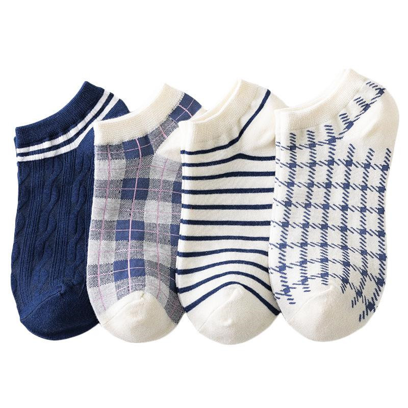 

2-3spring and summer new socks women's japanese fashion qianniaoge women's boat socks low antiskid men's lattice socks wholes, Black