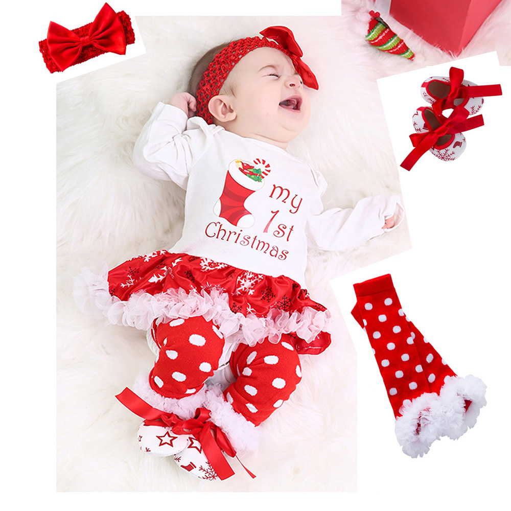 

Christmas Baby Romper Dress Suit 4 PCS/Set Snowflake Long Sleeve Newborn Infant Clothes 0-24 Months Baby Girl Clothing Set 10 Style, #4