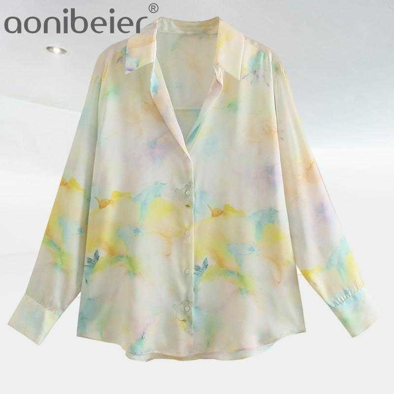 

Za Women Shirt Fashion Tie Dye Button Up Female Spring Collared Long Sleeve Casual Chic Woman Blouse 210604